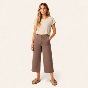 SPANX Cropped Wide Leg Pants‎ M Pull-On Smoke Gray Stretch Twill